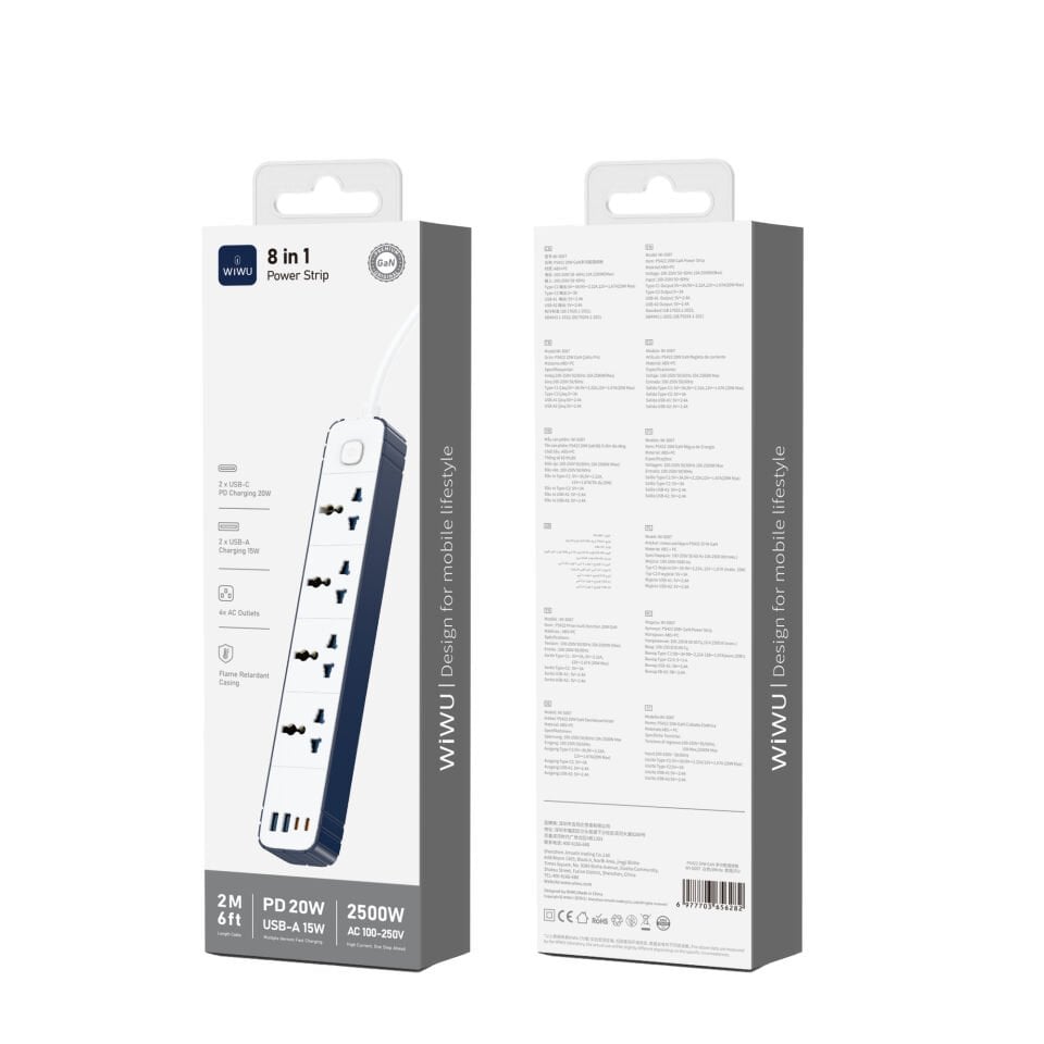 Wiwu S007 Çok Fonksiyonlu 20W Çoklu Priz 2xType c - 2xUSB - 4x SC