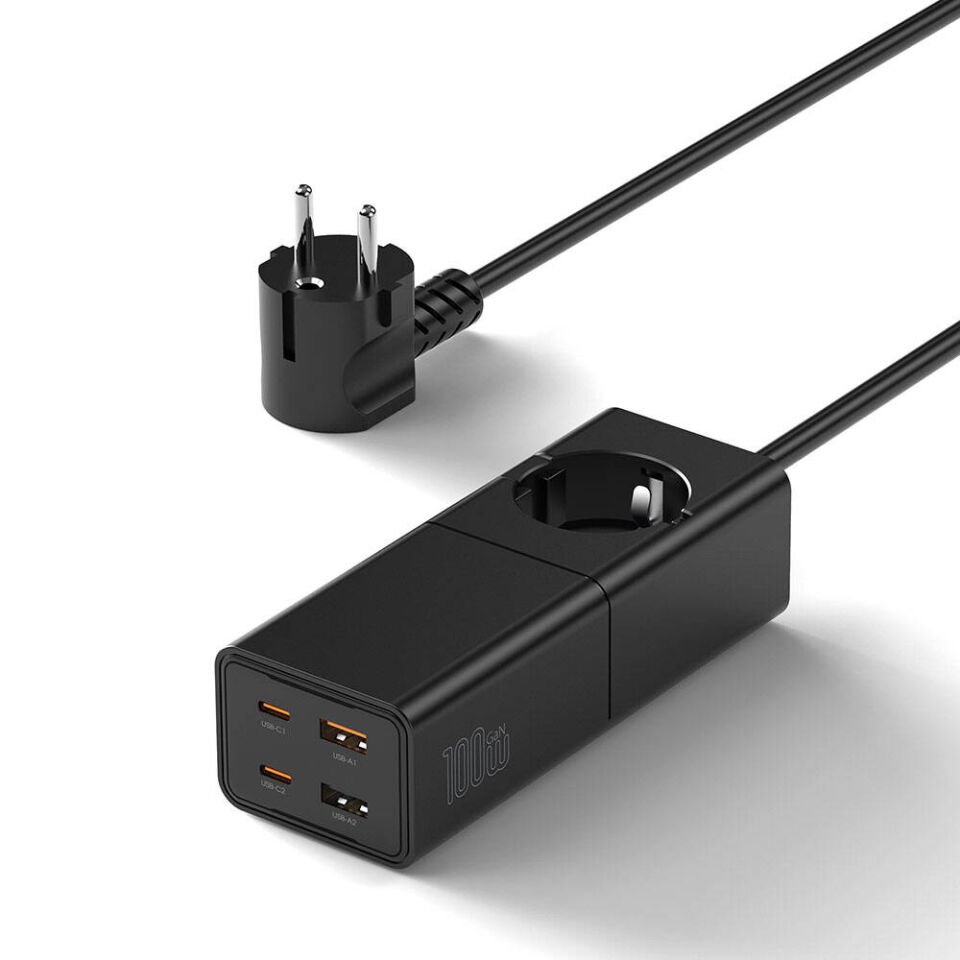 Wiwu S004 GaN Tech 2 Type-C ve 2 USB-A Priz 100W 150cm