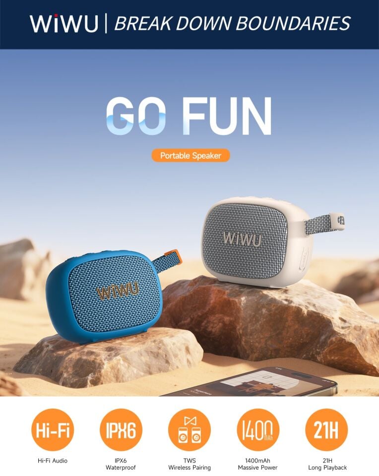 Wiwu H1 GO Fun Taşınabilir Su Geçirmez Hoparlör - Mavi