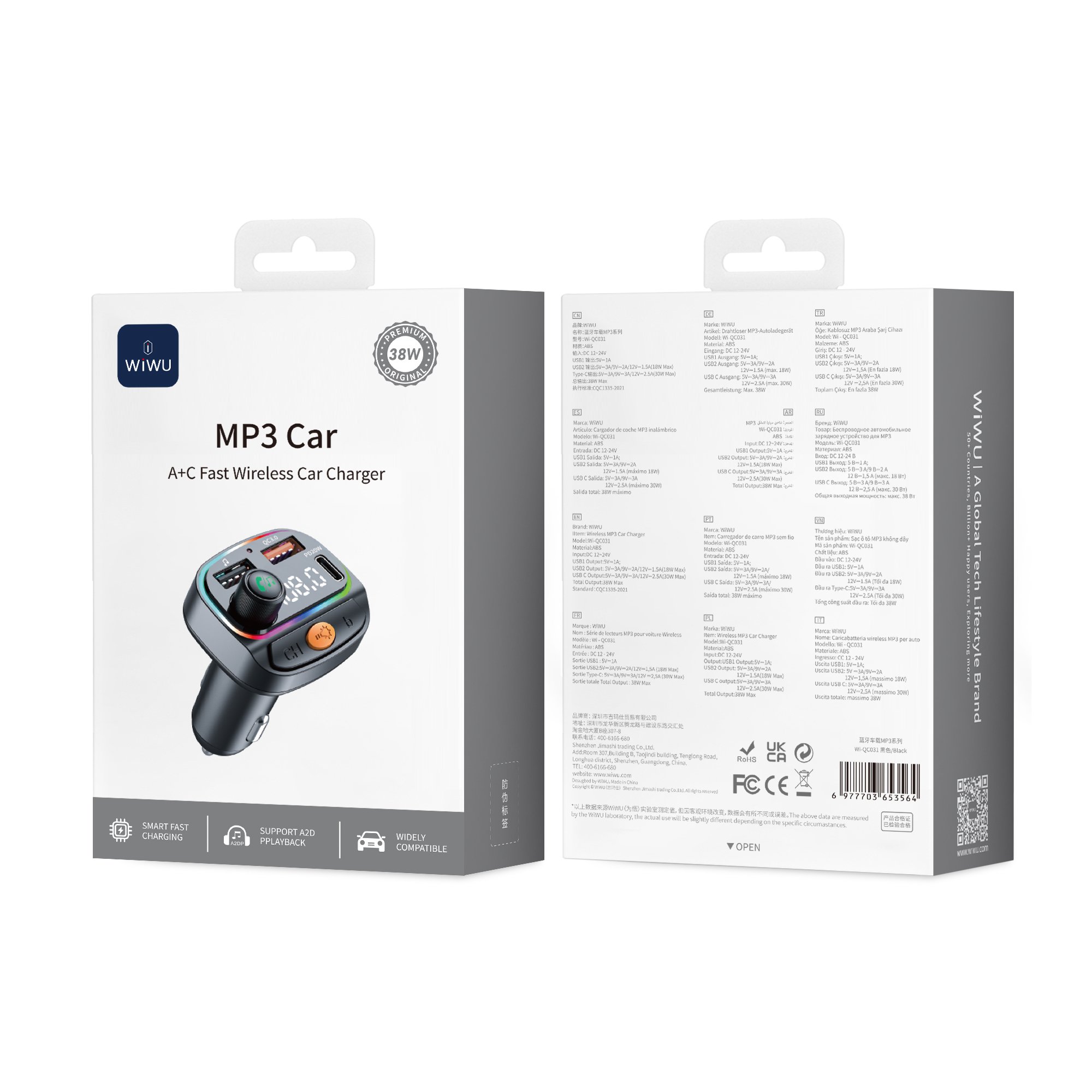 Wiwu QC031 Bluetooth 5.3 FM Transmitter 38W Hızlı Şarj