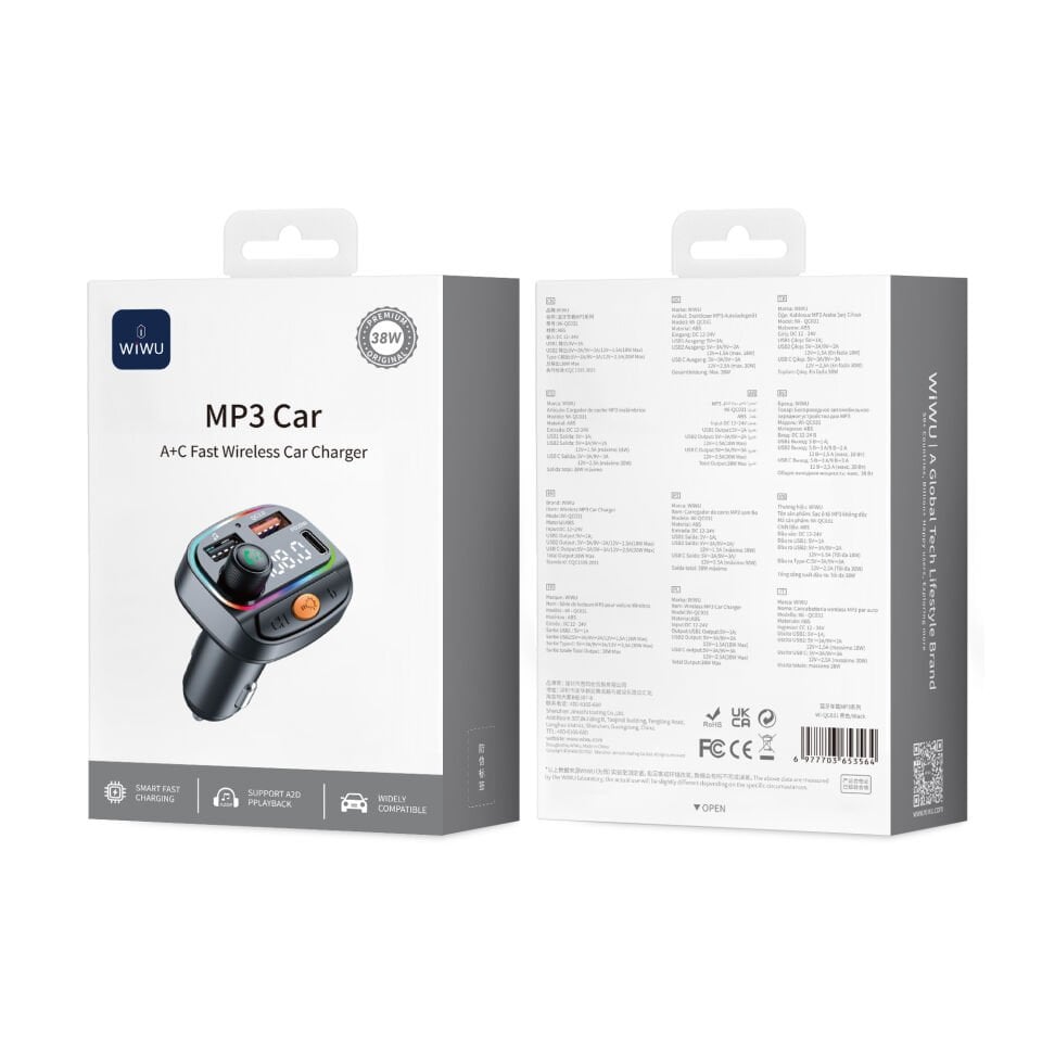 Wiwu QC031 Bluetooth 5.3 FM Transmitter 38W Hızlı Şarj