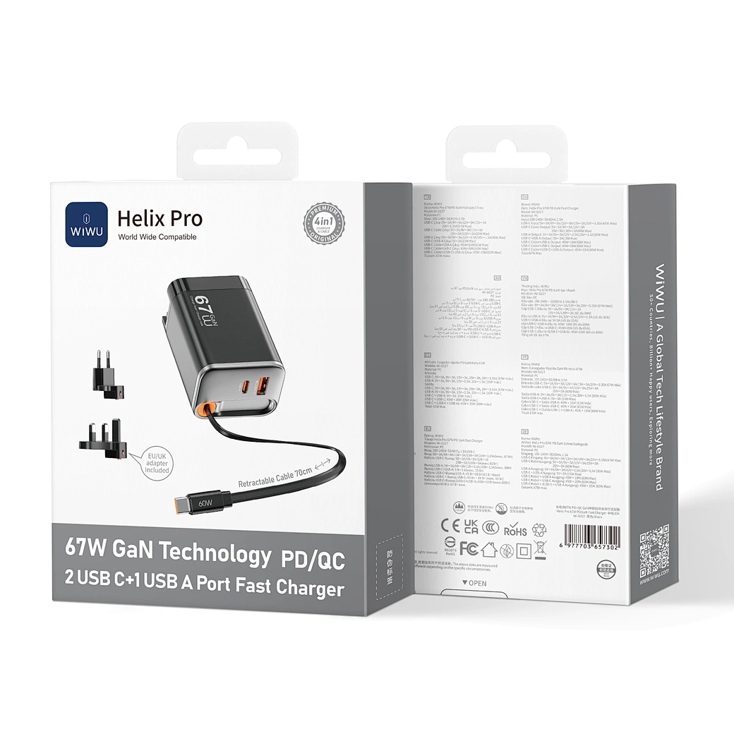 Wiwu G027 Helix Pro 67W Gan Hızlı Şarj PD/QC 2USB C+1 USB A