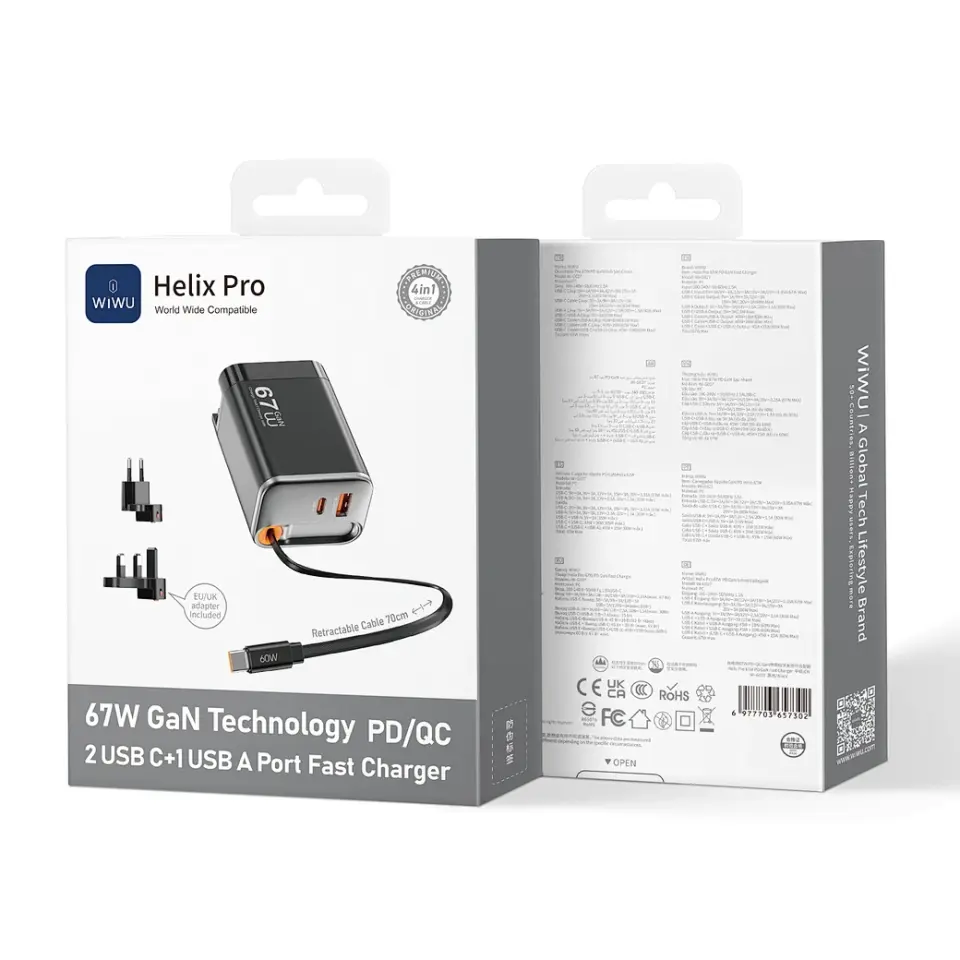 Wiwu G027 Helix Pro 67W Gan Hızlı Şarj PD/QC 2USB C+1 USB A