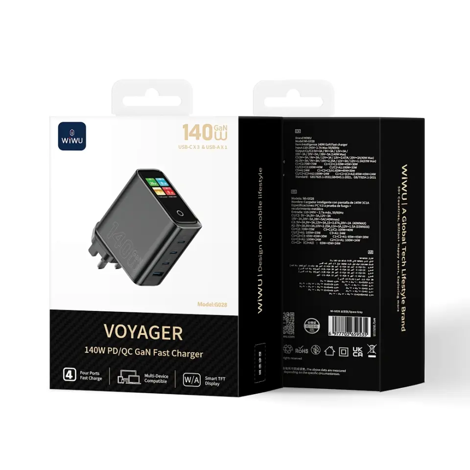 Wiwu G028 140W Akıllı Ekranlı GaN Şarj Cihazı 3C 1A