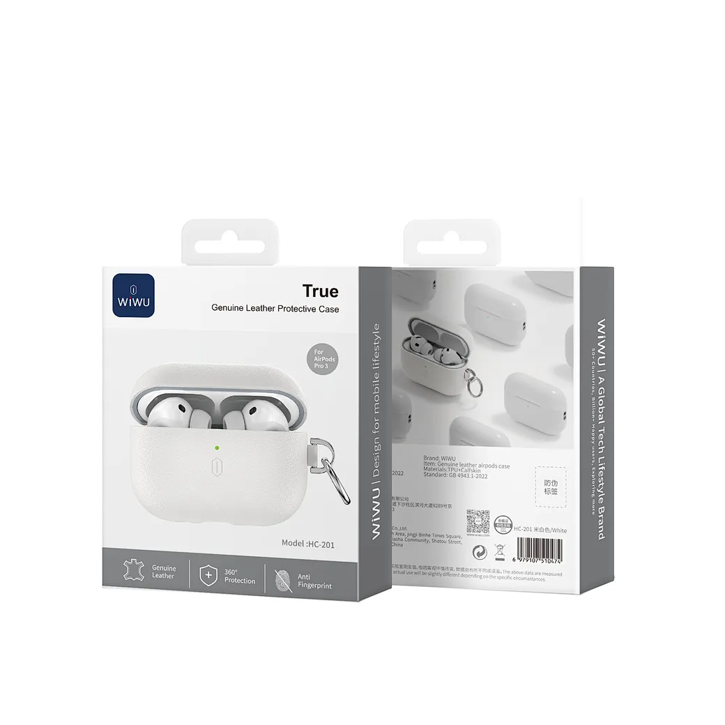 Wiwu HC-201 AirPods Pro3 Beyaz Deri Kılıf
