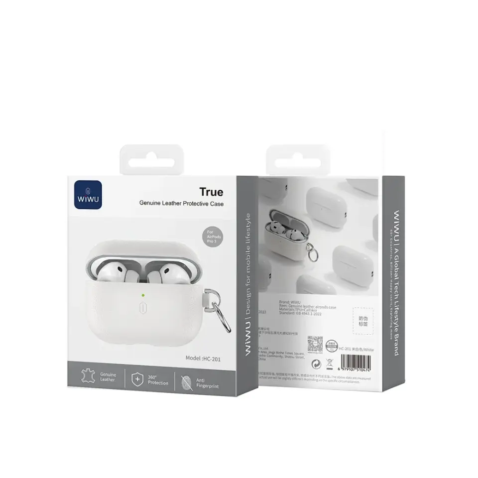 Wiwu HC-201 AirPods Pro3 Beyaz Deri Kılıf