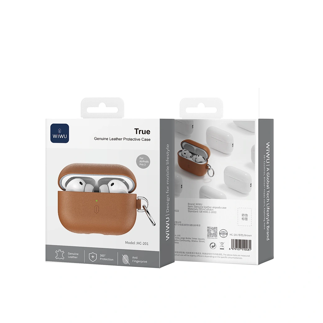 Wiwu HC-201 AirPods Pro3 Kahverengi Deri Kılıf