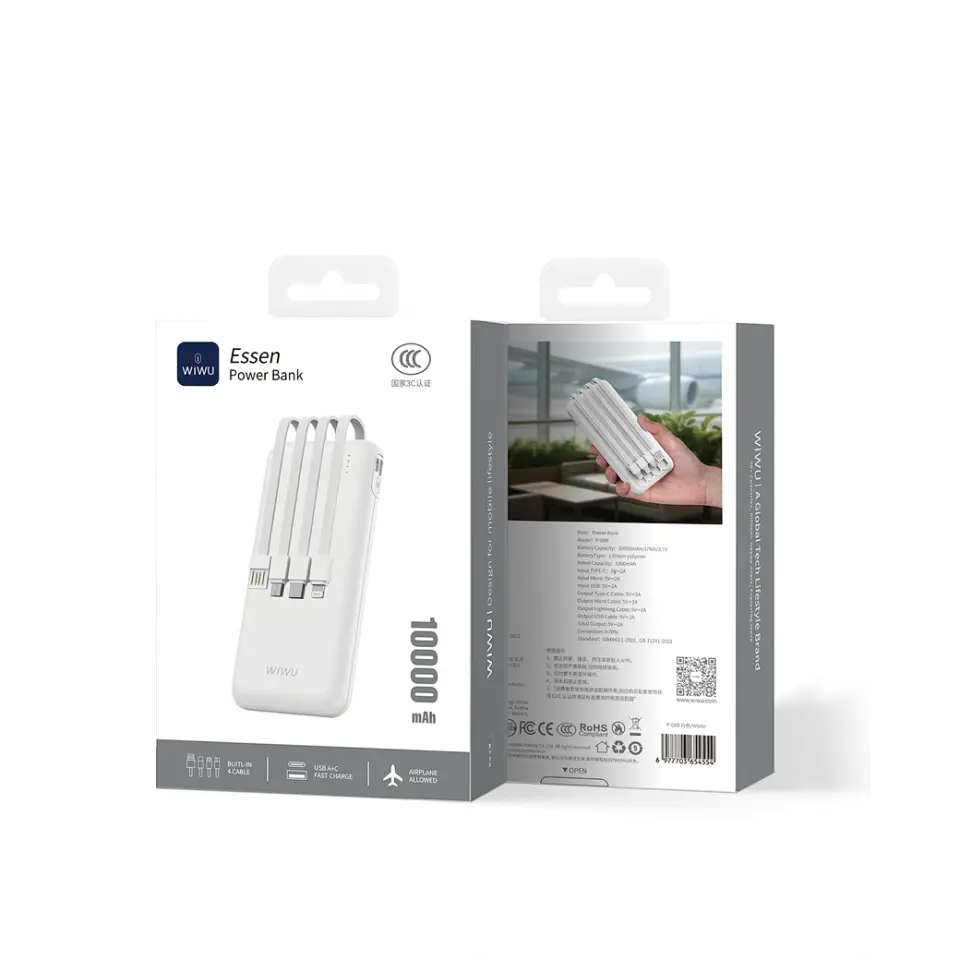 Wiwu P-08B Essen Serisi Kablolu 10000mAh Powerbank Beyaz