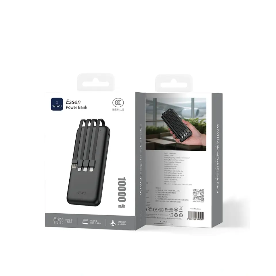 Wiwu P-08B Essen Serisi Kablolu 10000mAh Powerbank - Siyah